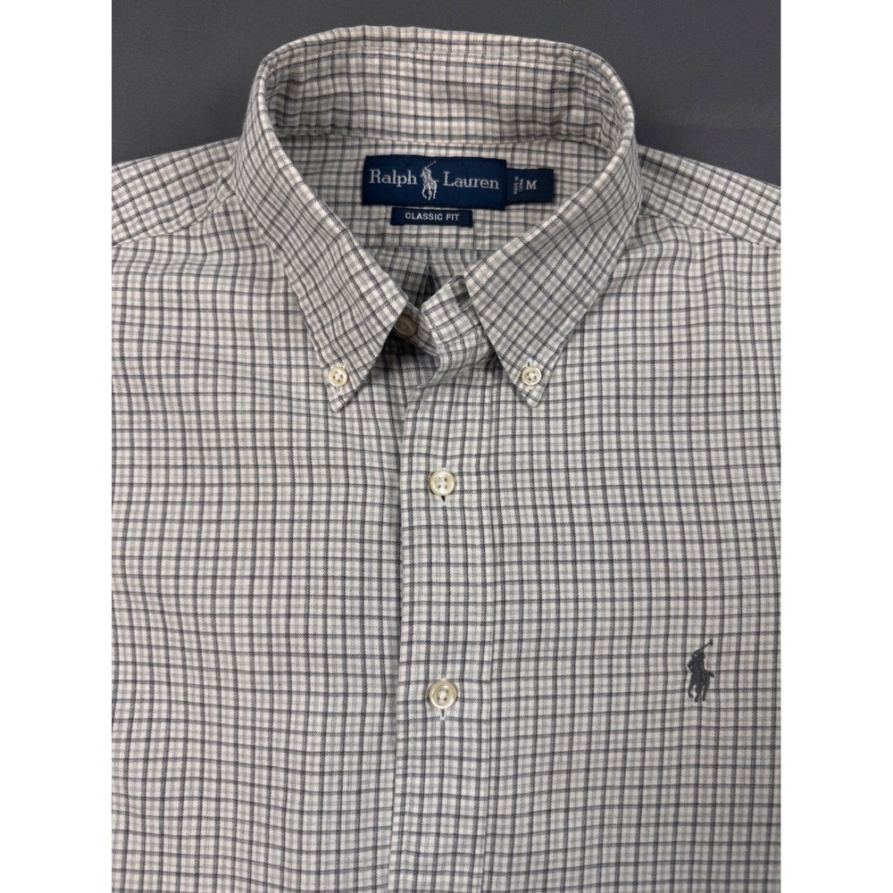 Polo Ralph Lauren Mens Classic Fit Button Down Shirt Grey White Check Size M